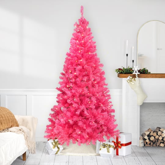 7Ft Pre-Lit Pink Artificial Tinsel Christmas Tree, Clear Lights By Northlight | 7 ft | Michaels®